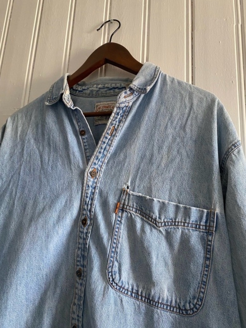 LEVI’S VINTAGE 1990 orange tab button down denim shirt size XL - Picture 13 of 13